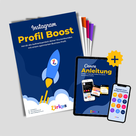 Vorschau vom Profil Boost und dem Bonusmaterial, Canva Vorlagen und Anleitung.