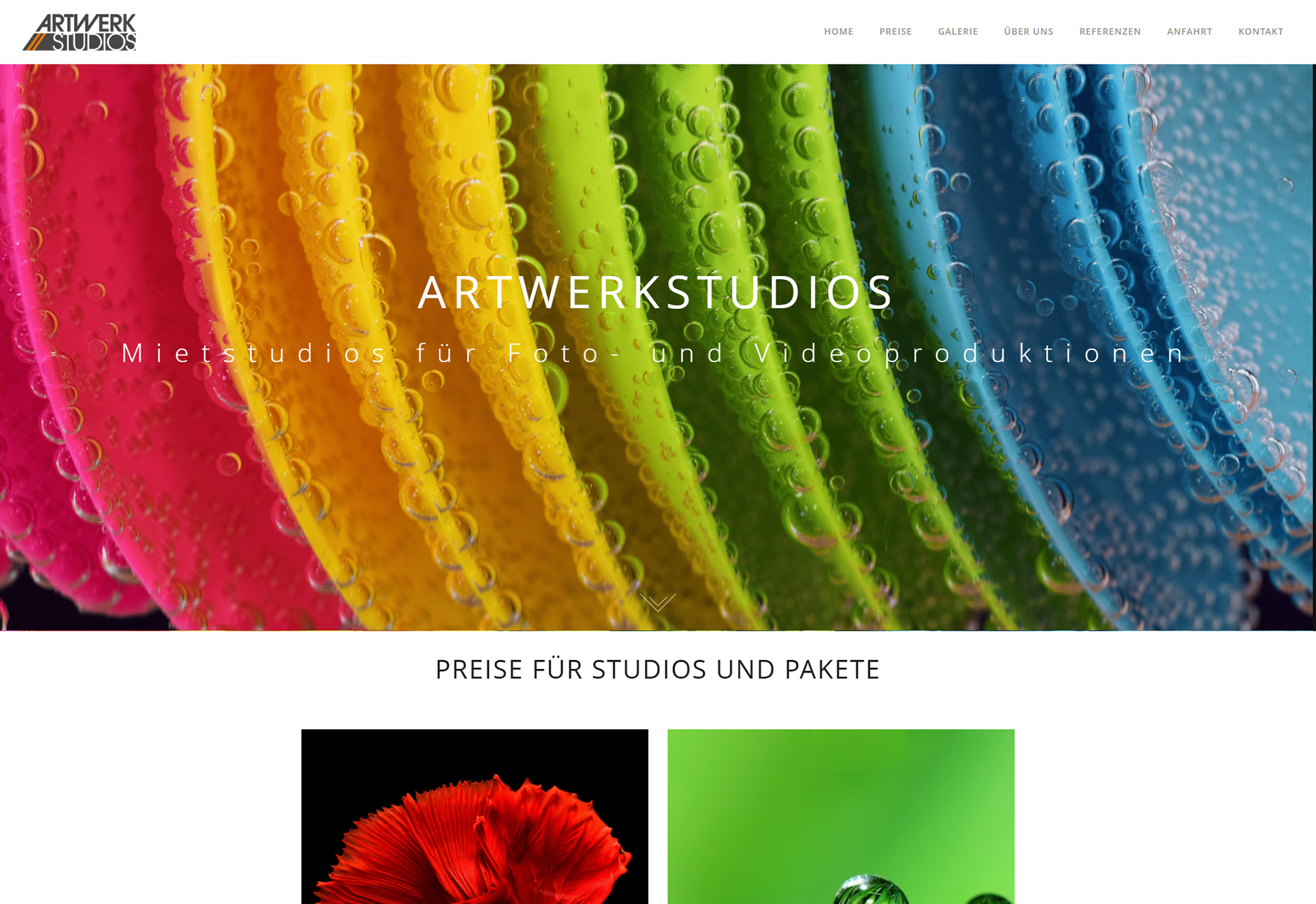 Screenshot von Artwerkstudios Website vor der Umwandlung