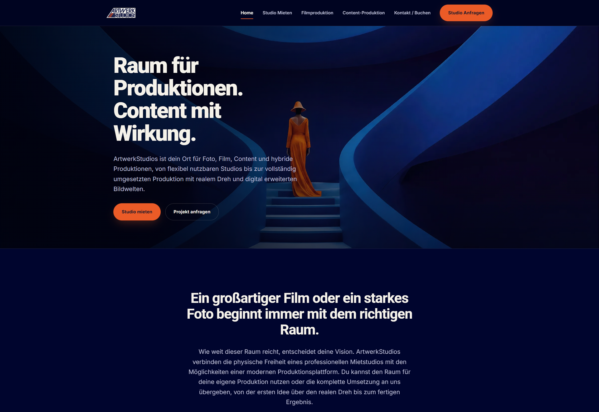 screenshot von Artwerkstudios Website Neu